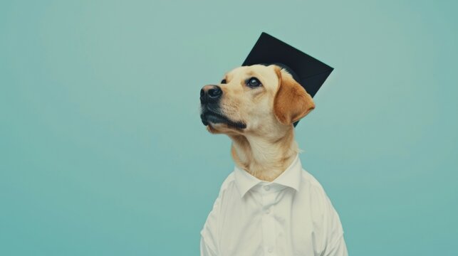Dog Wearing Black Graduation Hat
