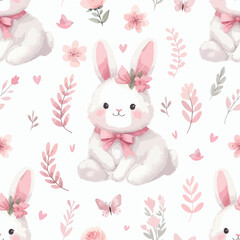 Easter watercolor seamless pattern design with bunnies.