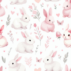 Easter watercolor seamless pattern design with bunnies.
