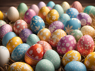 Fototapeta na wymiar Easter eggs background. Easter pastel background