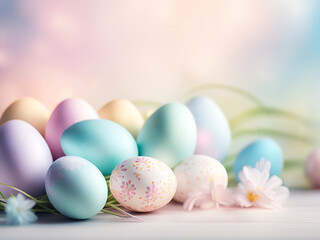 Fototapeta premium Easter eggs background. Easter pastel background
