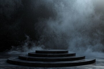 Fototapeta premium dark marble podest with fog in the background. image for display purposes. 