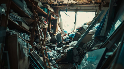 Destroyed, abandoned, messy apartment