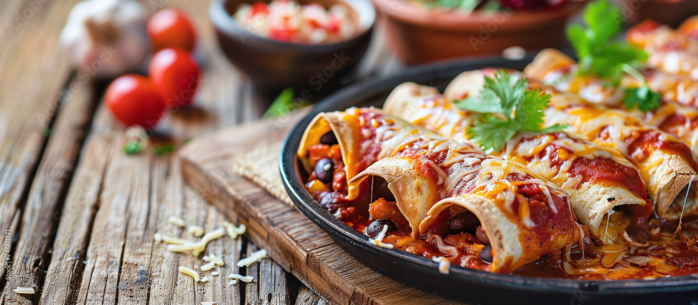 Wall mural enchiladas are tortillas folded around a filling, covered in chili sauce and baked. - Wall murals
