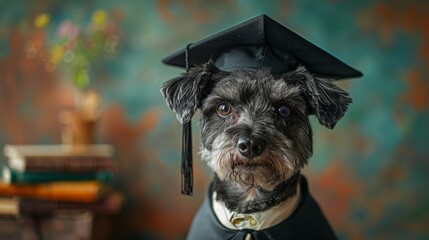 Dog Wearing Graduation Cap and Gown