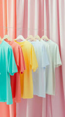 Row of Colorful Shirts Hanging on Hangers
