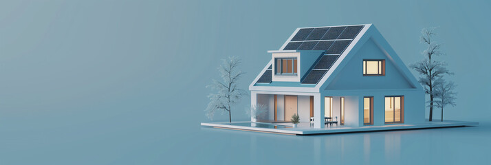 modern smart home visualization with solar panels rooftop system on grey blue background (4)