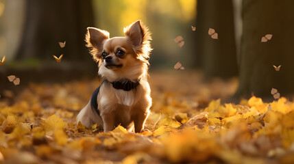 chihuahua dog posing outdoors in autumn. Neural network AI generated art