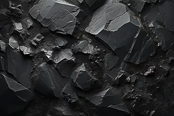 Foto op Plexiglas a black and white photo of a rock surface, in the style of paintings, dark colors, 8k resolution, precisionist lines, evocative, scattered composition © Smilego