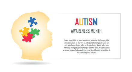 Autism spectrum disorder, ASD Awareness month, Mental developmental disabilities, childhood psychology campaign, Healthcare and medicines, banner with puzzle pieces, copy space for text