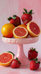 Pink Cake Plate With Grapefruits and Strawberries