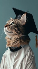 Cat Wearing Graduation Cap and Gown