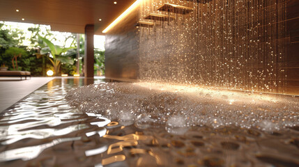 Large Fountain With Water Cascading Down