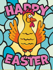 Happy Easter with chicken and eggs
