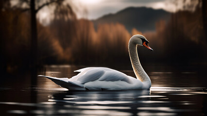 Swan swimming on a lake.