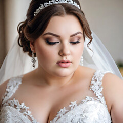 Portrait of a beautiful young plus size bride at sunset.