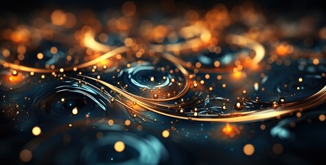 a blue and gold background with swirls and waves, in the style of night photography, light navy and light gold, uhd image, dotted, tilt shift