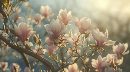 Zelfklevend Fotobehang Freshly bloomed magnolia flowers in full bloom, their fragrant blossoms filling the air with the sweet scent of spring. © baloch