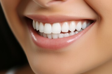 Close-up portrait of a confident person smiling with sparkling white teeth veneers