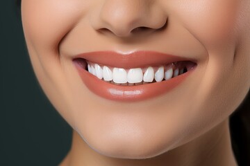 Obraz premium Close-up of a person showing confidence with a beautiful smile and white teeth veneers
