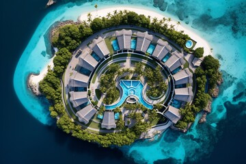 a aerial view of a resort - obrazy, fototapety, plakaty