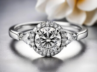 Closeup of beautiful elegant silver engagement ring