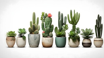 different mixed cactus and succulents types of small mini plant in modern ceramic nordic vase - obrazy, fototapety, plakaty
