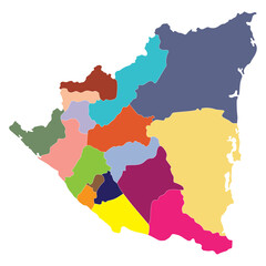 Nicaragua map. Map of Nicaragua in administrative provinces in multicolor
