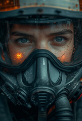 Fototapeta premium Astronaut lost in space. Portrait of man in gas mask