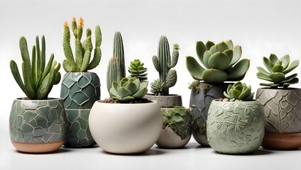 different mixed cactus and succulents types of small mini plant in modern ceramic nordic vase - Powered by Adobe