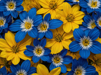 Vibrant pattern of blue and yellow flowers - 746615744
