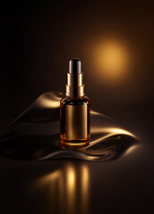 Elegant essential oil bottle on dark background