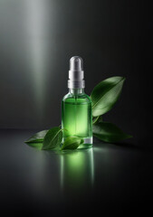 Organic skincare serum bottle with green leaves - 746615924