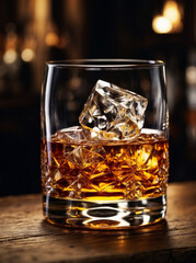 Whiskey on the rocks in elegant glass
