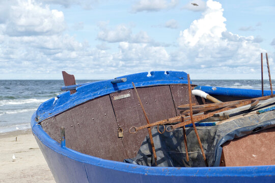 Moored boat at Rewal beach, Poland