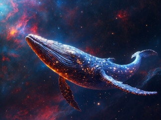 Cosmic whale gliding through starry space - 746616116