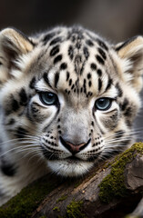 Snow leopard cub close up portrait - 746616155