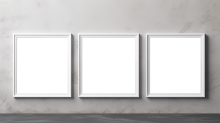 set of 3 clean white blank transparent photoframe on concrete background
