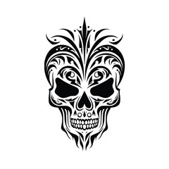 Tribal Tattoo Style Skull Face Head, Vector Art Design
