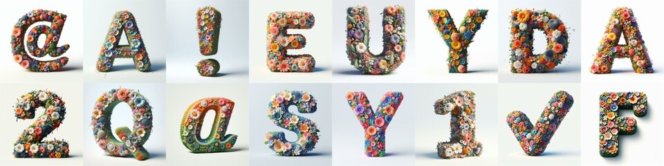 Flowers 3D lettering typefavce. AI generated illustration