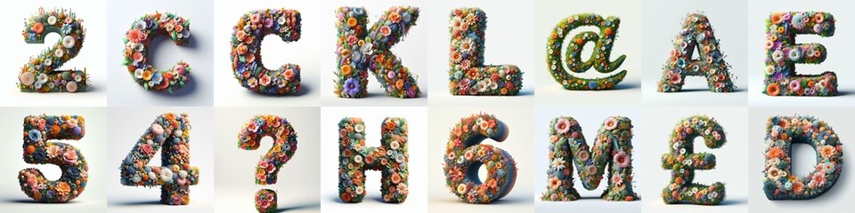 Flowers 3D lettering typefavce. AI generated illustration