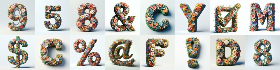 Flowers 3D lettering typefavce. AI generated illustration