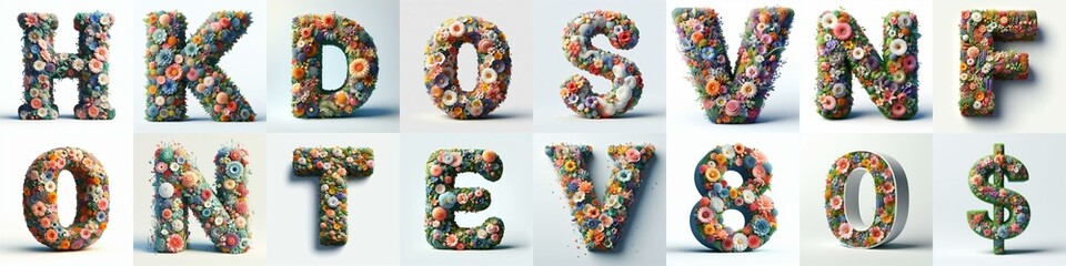 Flowers 3D lettering typefavce. AI generated illustration