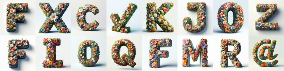 Flowers 3D lettering typefavce. AI generated illustration