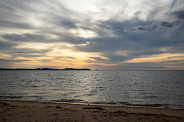 landscape of the sea from the shore in cloudy weather