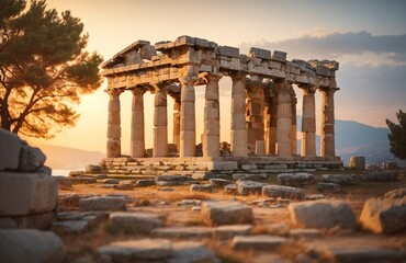 Landscape view of an ancient Greek rock temple