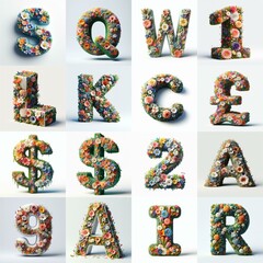 Naklejka premium Flowers 3D lettering typefavce. AI generated illustration