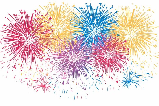 A vibrant display of fireworks bursting in celebration of a birthday, against a pristine white background, creating a stunning visual spectacle.