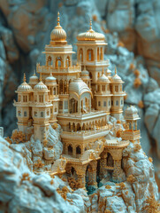 Ethereal Gold Architecture: Surreal 3D Landscapes with Intricate Weaving and Miniature Sculptures