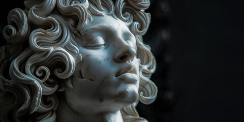 a marble statue of a face with closed eyes and features broken over time - 746619792